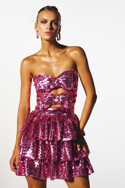 Disco Queen Sequin Bow Cutout Mini Dress