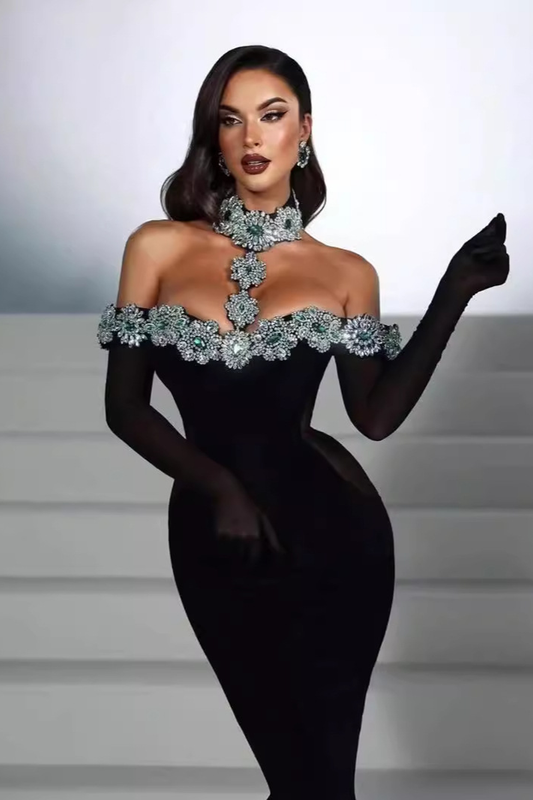 Choker Off The Shoulder Gown With Gloves