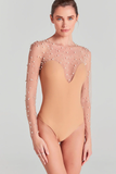 Pearl Embellished Mesh Bodysuit And Bandeau Jumpsuit