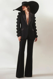 Elegant Floral Ruffle Blazer & Flare Pant Suit