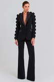 Elegant Floral Ruffle Blazer & Flare Pant Suit