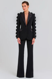Elegant Floral Ruffle Blazer & Flare Pant Suit