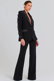 Elegant Floral Ruffle Blazer & Flare Pant Suit