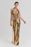 Gold Halter Sequin Jumpsuit