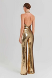 Gold Halter Sequin Jumpsuit