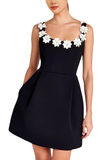 Faux Pearl Flower Applique Mini Dress