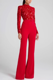 Elegant Lace Panel Flared Jumpsuit