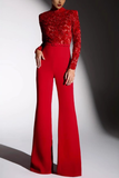 Elegant Lace Panel Flared Jumpsuit