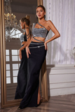 Silver Crop Top With Black Skirt