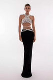Stone-Embellished Crop Tank With Long Skirt
