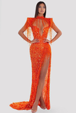 Long Orange Dress With Stones