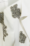 Long Sleeve Crystal Applique Suit White