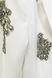 Long Sleeve Crystal Applique Suit White