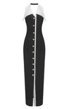 Button Halter Black Maxi Dress