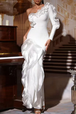 One-Shoulder Asymmetric Ruffle Gown