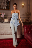 Strapless Flower Denim Jumpsuit