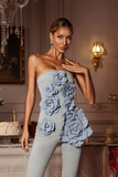 Strapless Flower Denim Jumpsuit