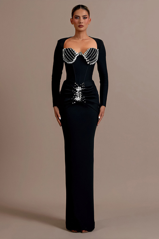 Elegant Diamond Bandage Long Sleeve Dress