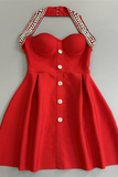 Embellished Halter Mini Dress