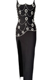 Crystal Flower Embellished Maxi Dress Black