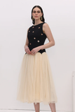 Vintage Contrast Tulle Midi Dress