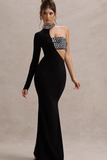 One Sleeve Crystal Detail Maxi Dress