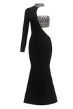 One Sleeve Crystal Detail Maxi Dress