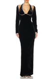 Long Sleeve Halter Crystal Maxi Dress