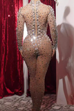 Rhinestones Pearls Performance Party Jumpsuit