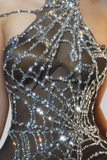 Cutout Cobweb Rhinestone Mesh Jumpsuit