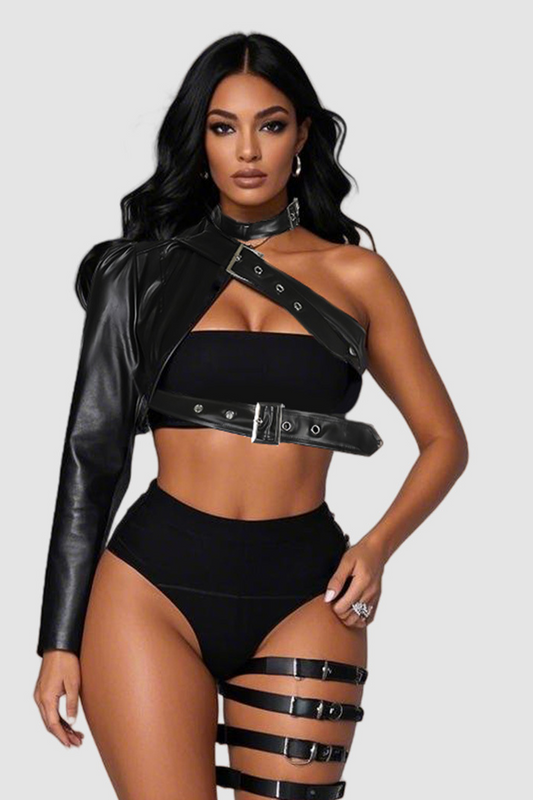 One-shoulder Faux Leather Rock Top