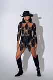 Sexy Long Sleeve Hollow Out Black Mini Laced Backless