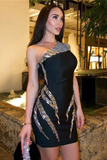 One Shoulder Crystal Dress Black