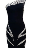 One Shoulder Crystal Dress Black