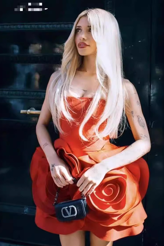 Strapless Mini Big Flower Dress