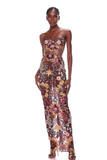 Strapless Sequin Embroidered Floral Maxi Dress