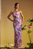 Strapless Sequin Embroidered Floral Maxi Dress