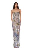 Strapless Sequin Embroidered Floral Maxi Dress