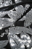 Halter Sequin Floral Maxi Dress Black Silver
