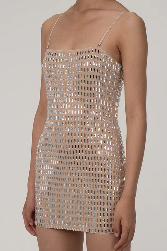 Sparkly Rhinestone Embellished Mesh Strapless Party Mini Dress