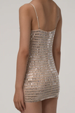 Sparkly Rhinestone Embellished Mesh Strapless Party Mini Dress