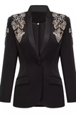 Diamond Embellished Blazer Flared Long Pants Suit