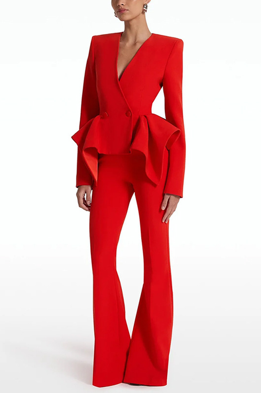 Long Sleeve Peplum Detail Suit