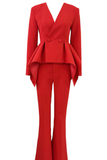 Long Sleeve Peplum Detail Suit