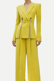 Yellow Double Breasted Pant Suit
