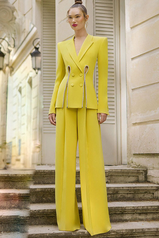 Yellow Double Breasted Pant Suit