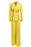 Yellow Double Breasted Pant Suit