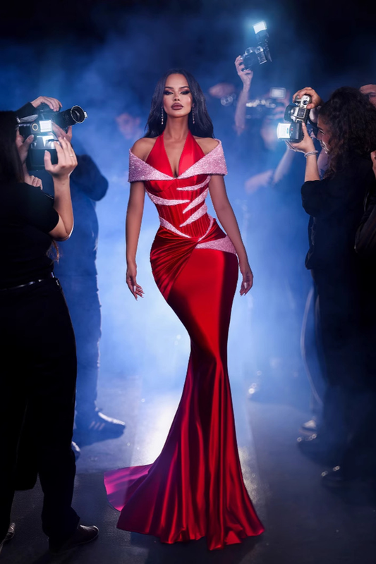 Halter Sequin Corset Maxi Velvet Dress