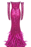Strapless Sequin Feather Maxi Dress