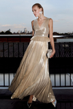 Gold Metallic V-Neck Maxi Dress